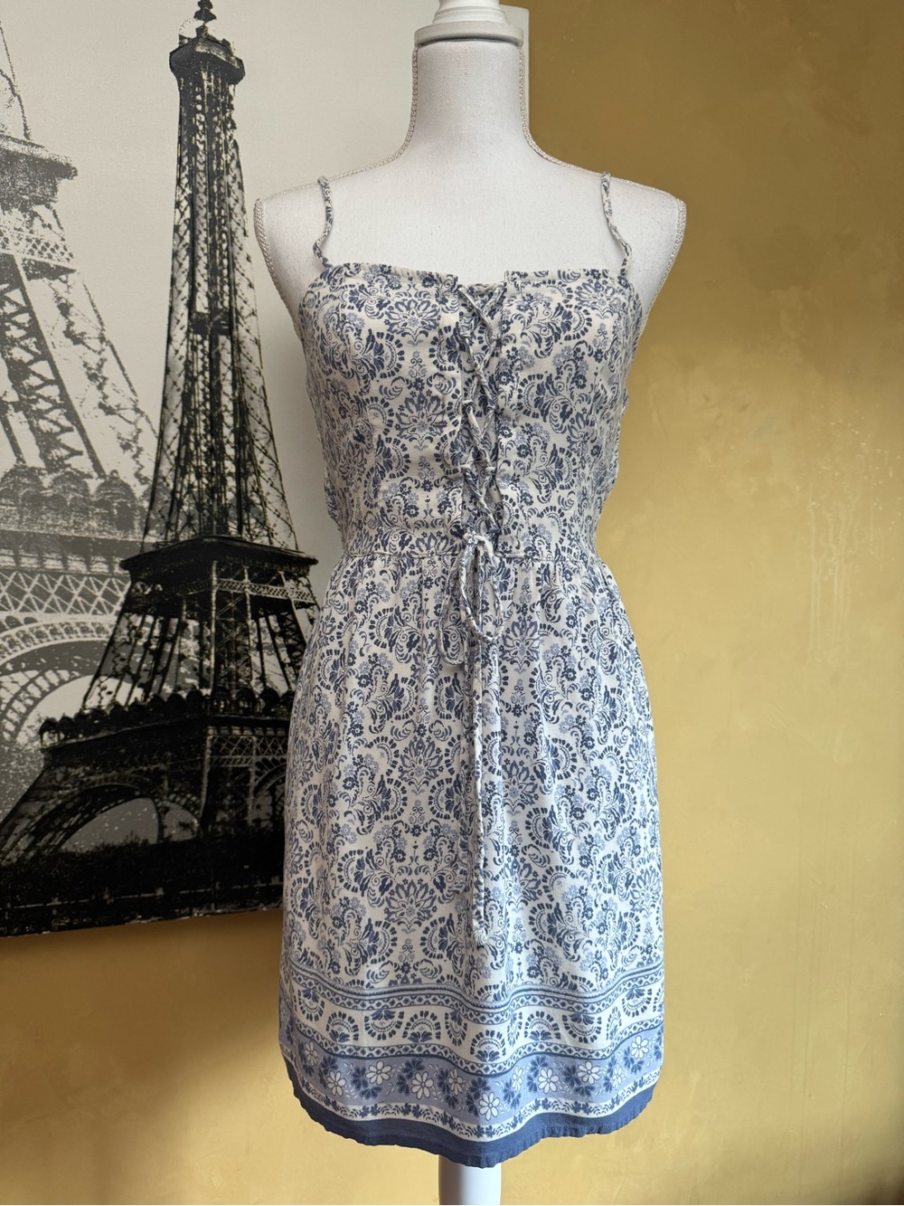 Hollister White and Blue Paisley Spaghetti-Strap Sundress
